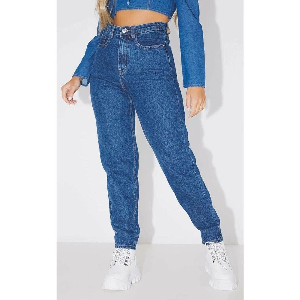 𝅺nwt PrettyLittleThing Petite Midwash Denim Mom Jeans 10 US 14UK High Rise
